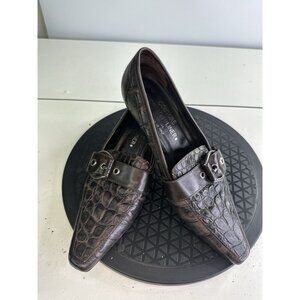 Donald J Pliner Croc Embossed Kitten Heels Brown Sz 6.5 M